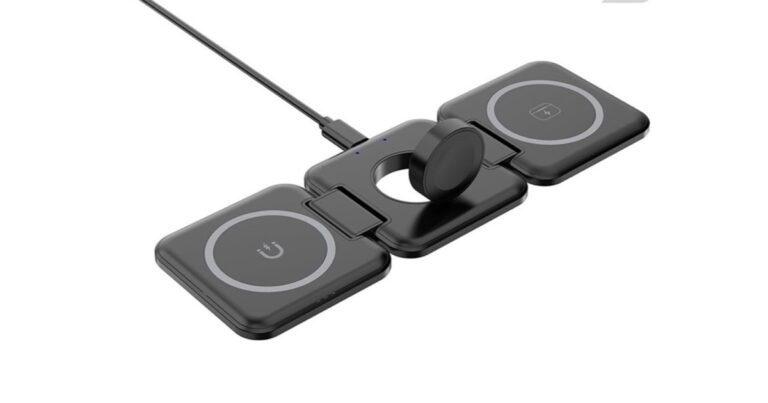 Foldable 3-in-1 wireless charger for phone, smartwatch and earbuds