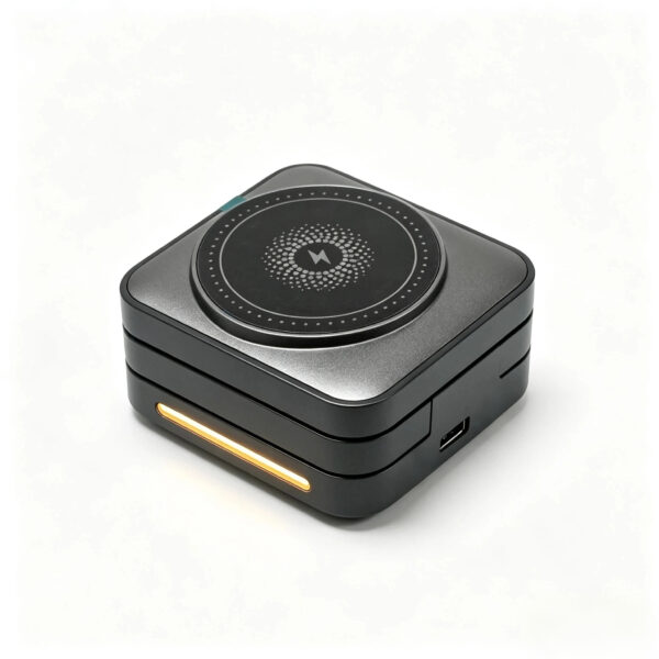 SST-WXC2635 magnetic wireless charger folded into a compact travel form