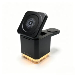 SST-WXC2640 compact foldable 3-in-1 magnetic wireless charger opened with LED base