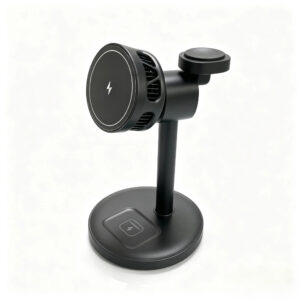 SST-WXC2651 wireless charging stand with phone charging disc, raised watch charging pad and earbuds charging area.