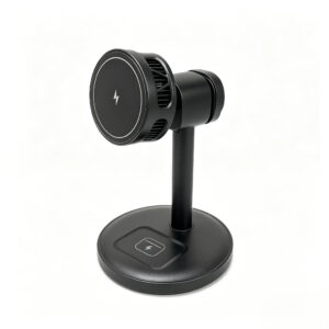 SST-WXC2651 wireless charging stand showing the circular phone pad and round base from a three-quarter angle.