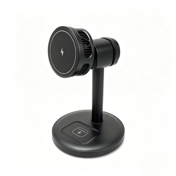 SST-WXC2651 wireless charging stand showing the circular phone pad and round base from a three-quarter angle.
