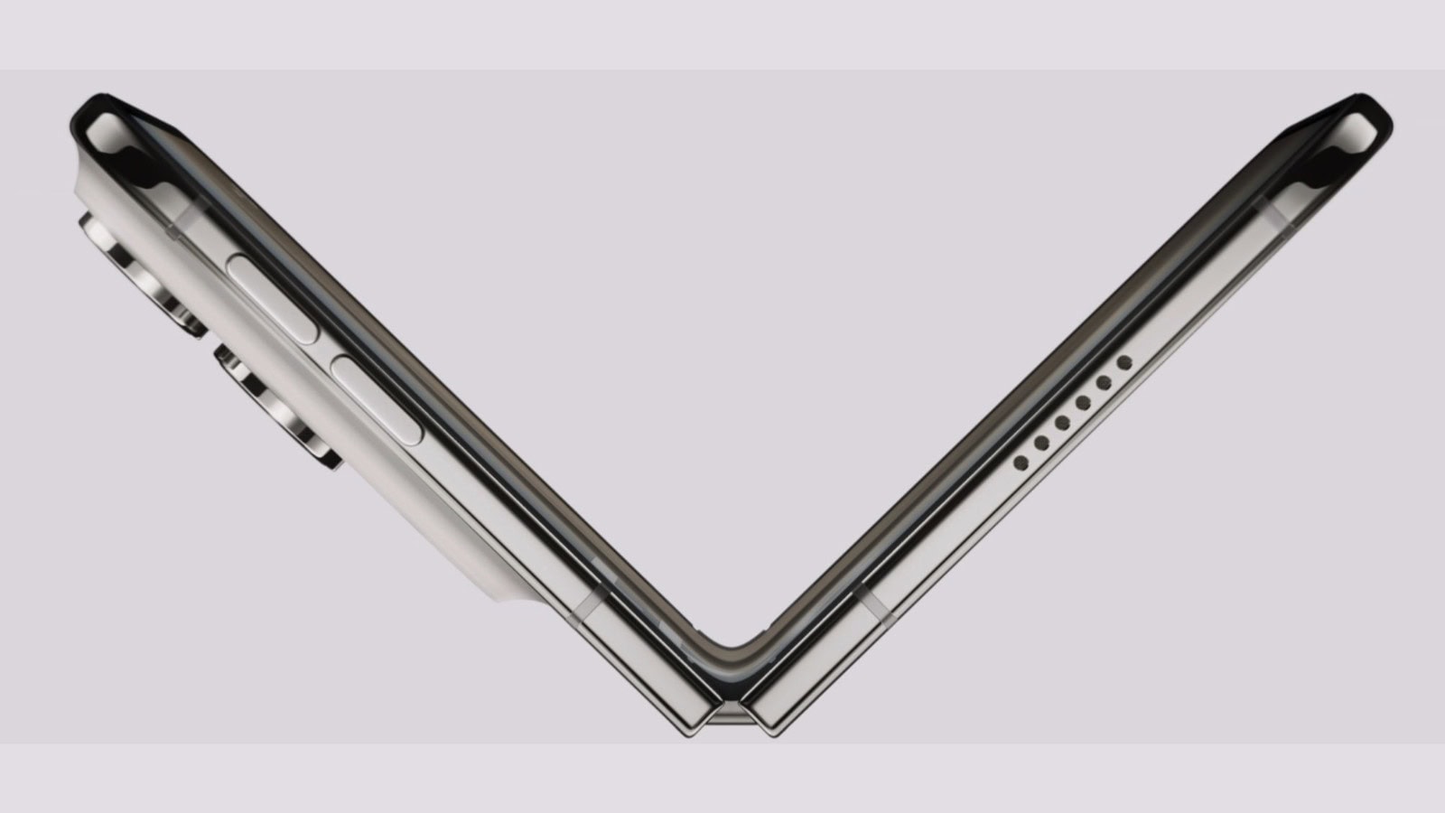 Side profile of Apple iPhone Duo showing its foldable hinge and two-part body