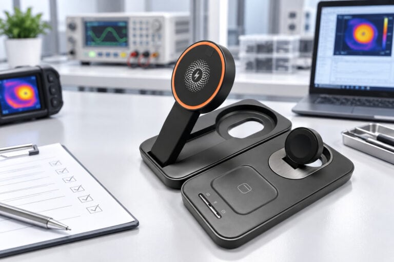 Wireless charger sample testing in an electronics quality-control laboratory